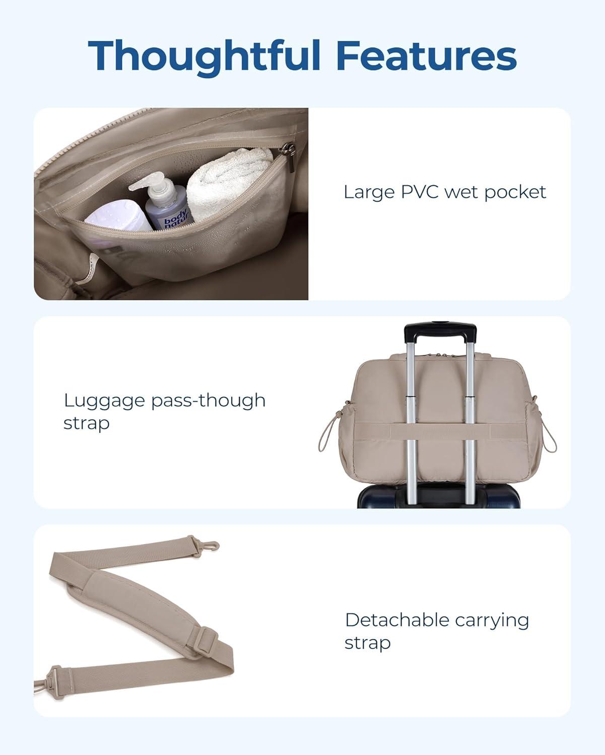 image:imageBAGSMART Gym Bag for Women Duffle Bag for Travel with Wet Pocket Lightweight Carry on Weekender Duffel Water ResistantCamel