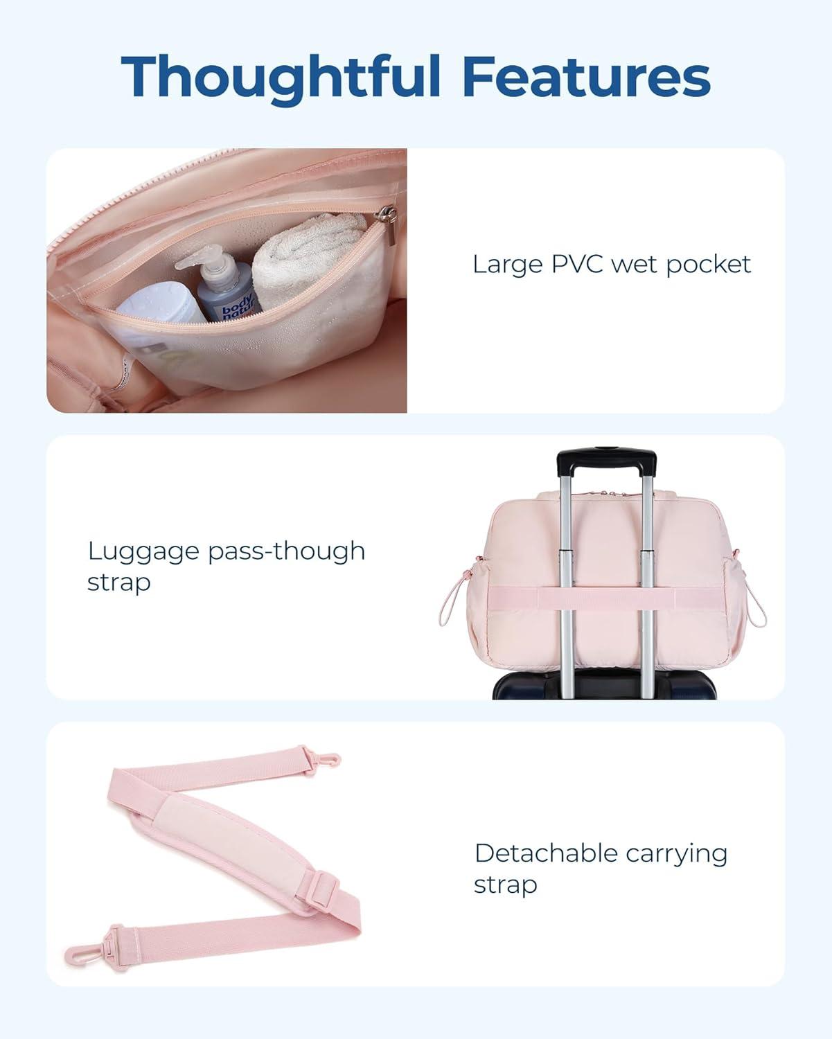 image:imageBAGSMART Gym Bag for Women Duffle Bag for Travel with Wet Pocket Lightweight Carry on Weekender Duffel Water ResistantCoral Pink