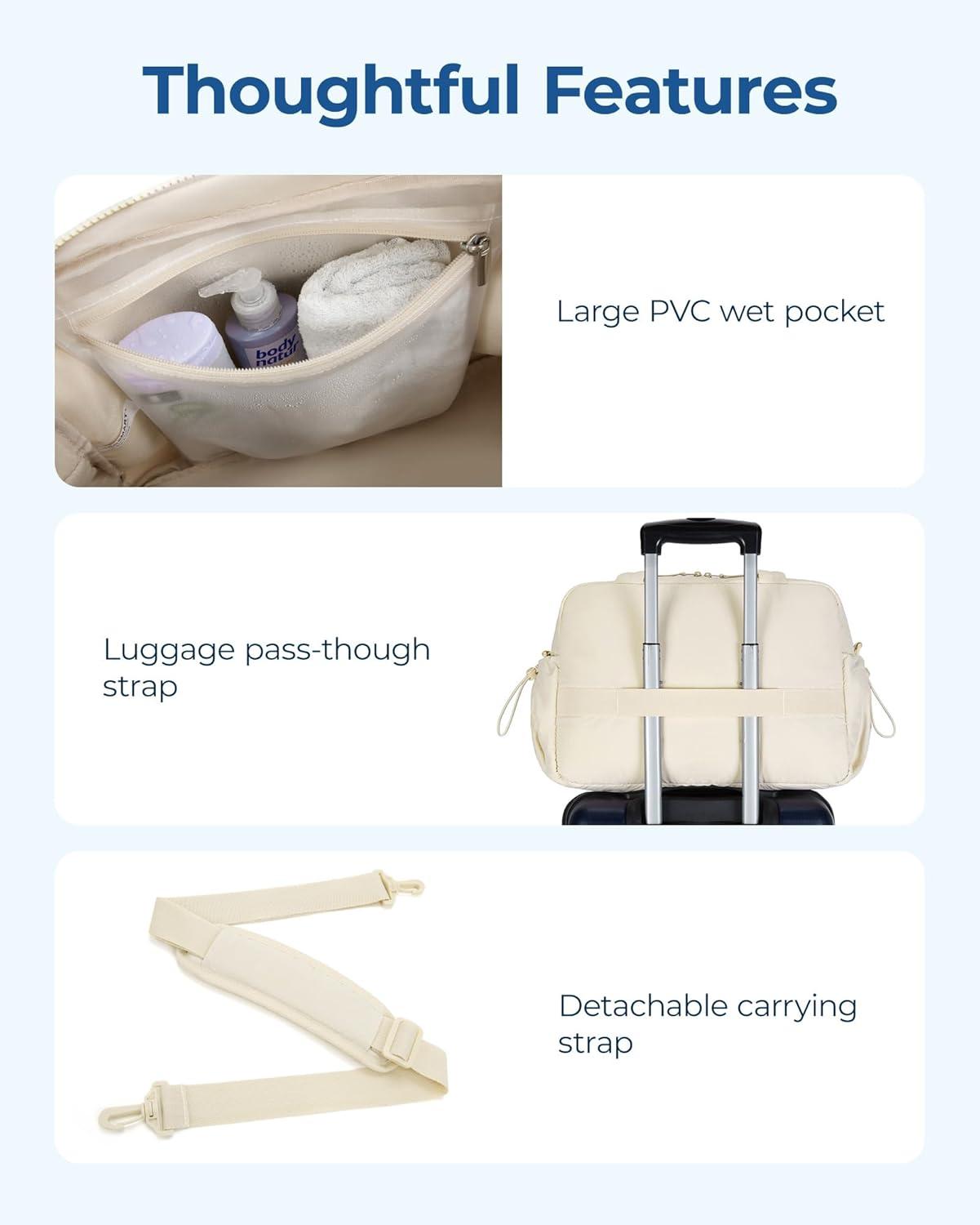image:imageBAGSMART Gym Bag for Women Duffle Bag for Travel with Wet Pocket Lightweight Carry on Weekender Duffel Water ResistantMIvory