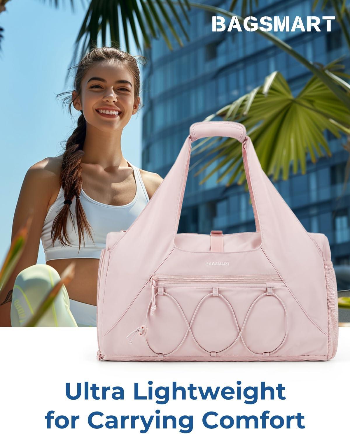 image:imageBAGSMART Gym Bag for Women Lightweight Duffel with Shoe Compartment Tote Bag with Wet Pocket for Yoga Travel PinkAPink