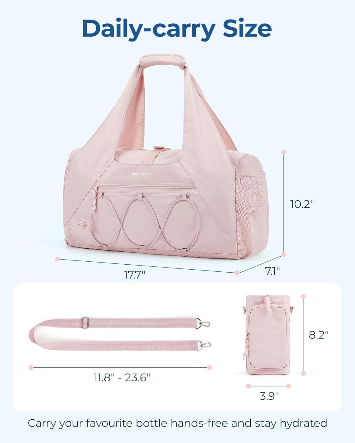 image:imageBAGSMART Gym Bag for Women Lightweight Duffel with Shoe Compartment Tote Bag with Wet Pocket for Yoga Travel PinkCamel