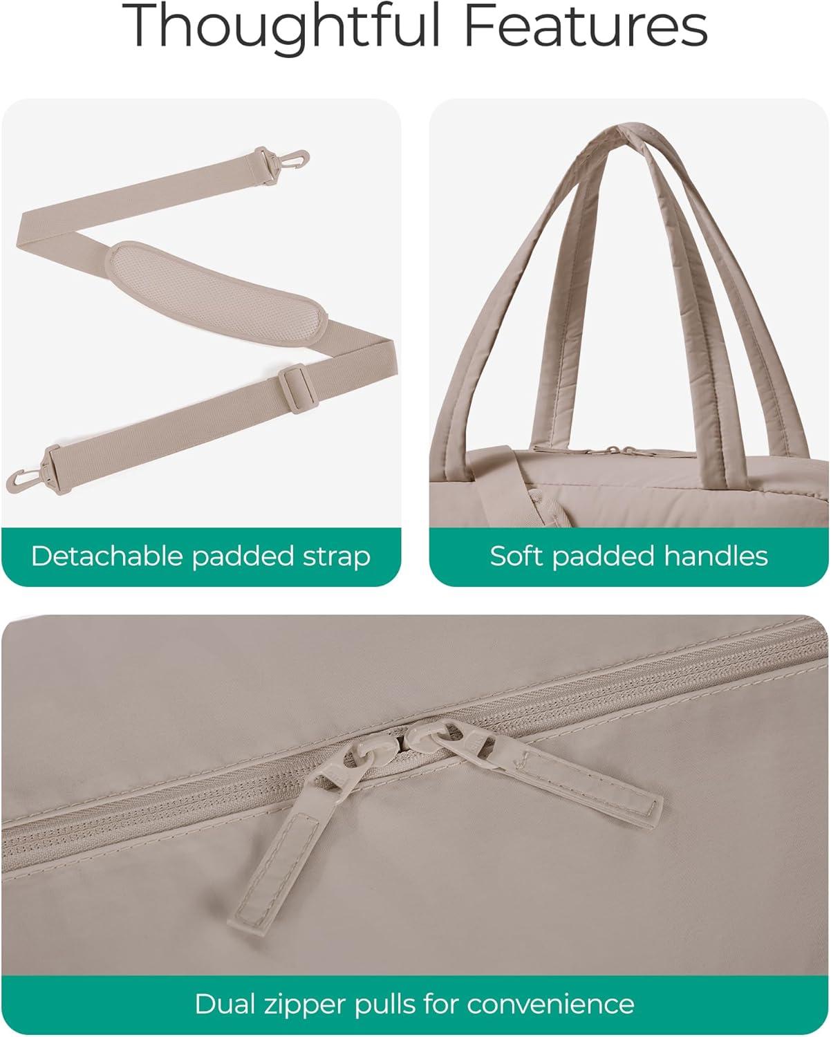 image:imageBAGSMART Gym Bag for Women Lightweight Puffer Duffle Bag 2PC Travel Bag 31L Weekender Overnight Bag Quilted Carry On Tote Bag Diaper Hospital Dance bag for Travel Gym Water Resistant CamelCamel