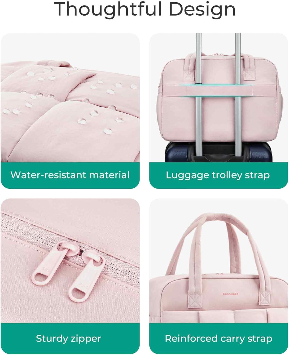 image:imageBAGSMART Gym Bag for Women Personal Item Puffer Duffle Bag Weekender Overnight Carry On Tote Handag for TravelBaby Pink