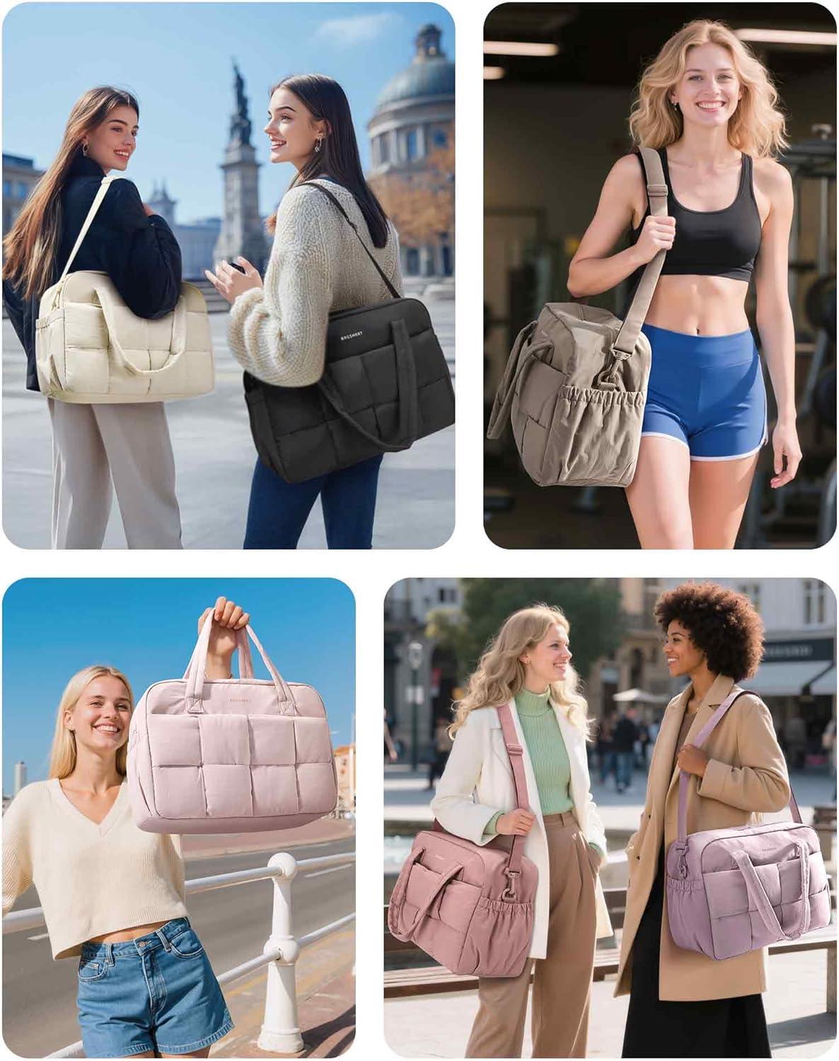 image:imageBAGSMART Gym Bag for Women Personal Item Puffer Duffle Bag Weekender Overnight Carry On Tote Handag for TravelBaby Pink