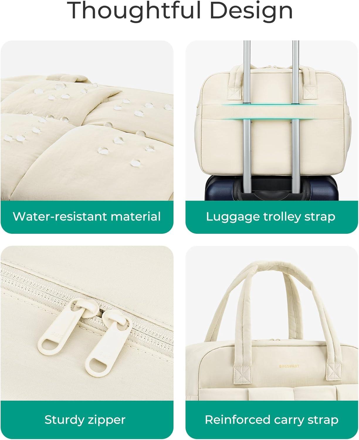 image:imageBAGSMART Gym Bag for Women Personal Item Puffer Duffle Bag Weekender Overnight Carry On Tote Handag for TravelBeige