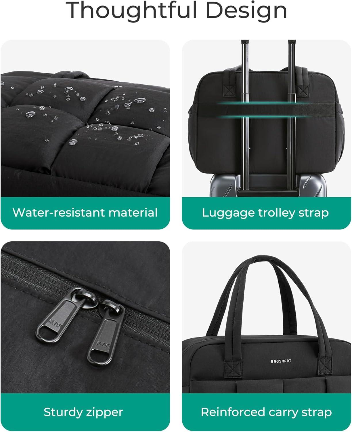 image:imageBAGSMART Gym Bag for Women Personal Item Puffer Duffle Bag Weekender Overnight Carry On Tote Handag for TravelBlack