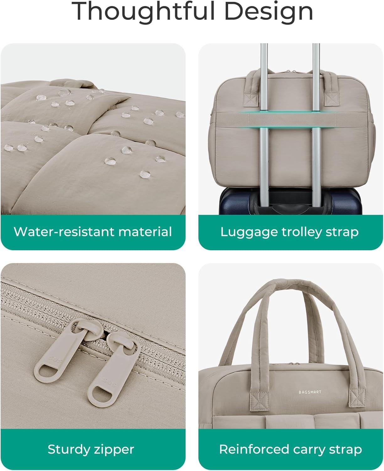 image:imageBAGSMART Gym Bag for Women Personal Item Puffer Duffle Bag Weekender Overnight Carry On Tote Handag for TravelCamel