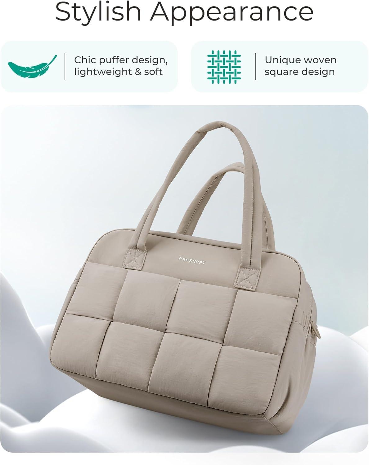 image:imageBAGSMART Gym Bag for Women Personal Item Puffer Duffle Bag Weekender Overnight Carry On Tote Handag for TravelCamel