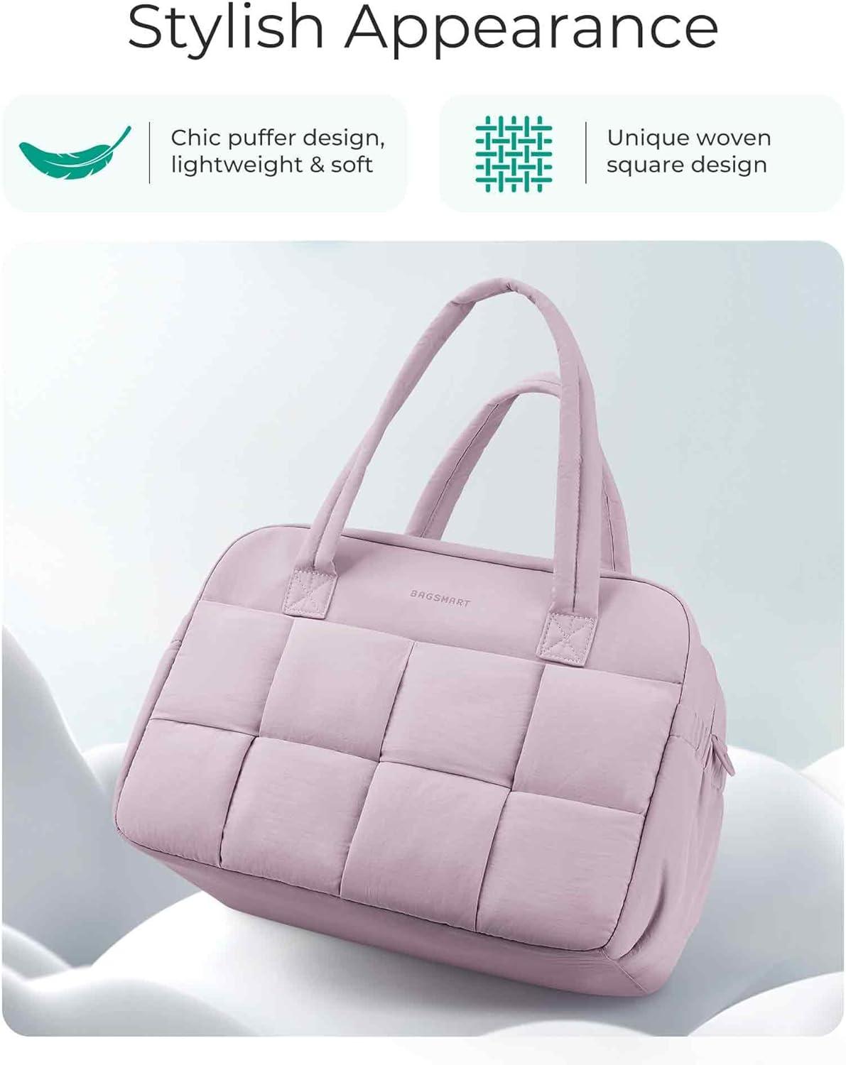 image:imageBAGSMART Gym Bag for Women Personal Item Puffer Duffle Bag Weekender Overnight Carry On Tote Handag for TravelMist Purple