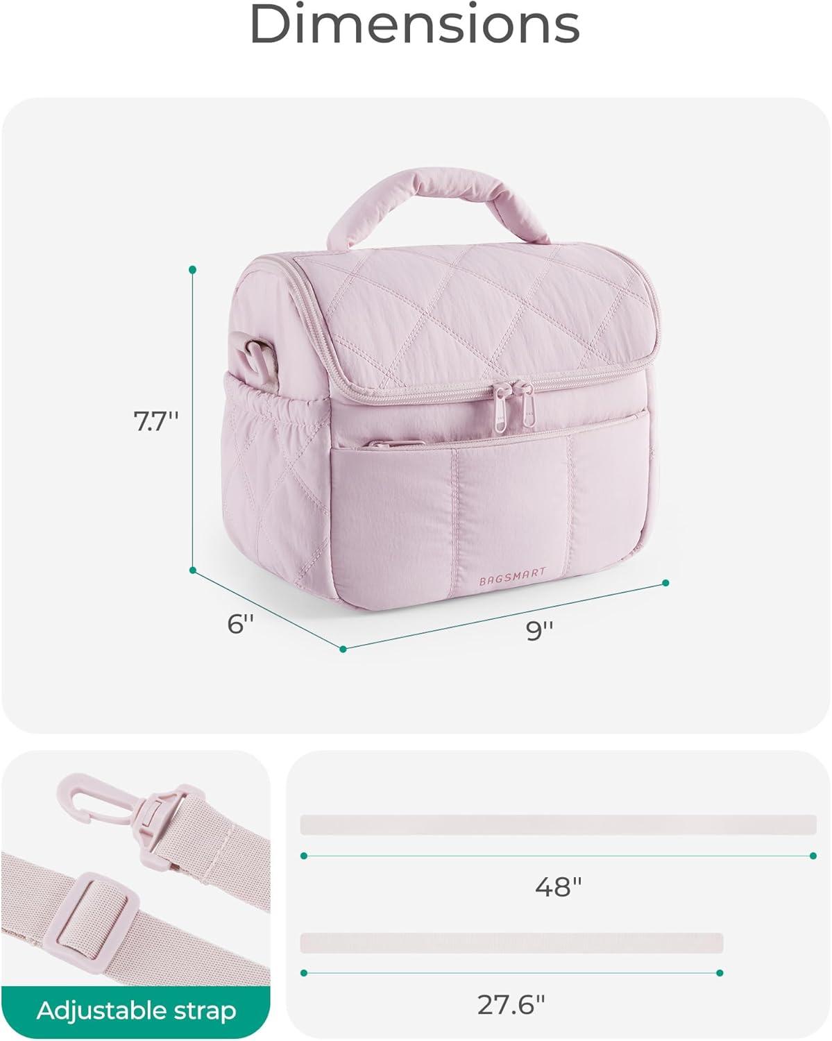 image:imageBAGSMART Insulated Lunch Bags for Women Cute Quilted Lunch Box Lightweight Puffy Padded Waterproof Lunch Tote Reusable Lunch Cooler for Work Picnic Travel BlackLavender Purple