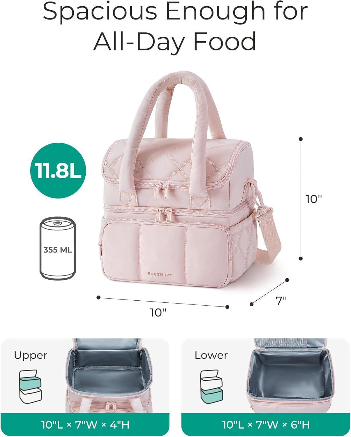 image:imageBAGSMART Insulated Lunch Bags for Women Cute Quilted Lunch Box Lightweight Puffy Padded Waterproof Lunch Tote Reusable Lunch Cooler for Work Picnic Travel BlackLight Blue