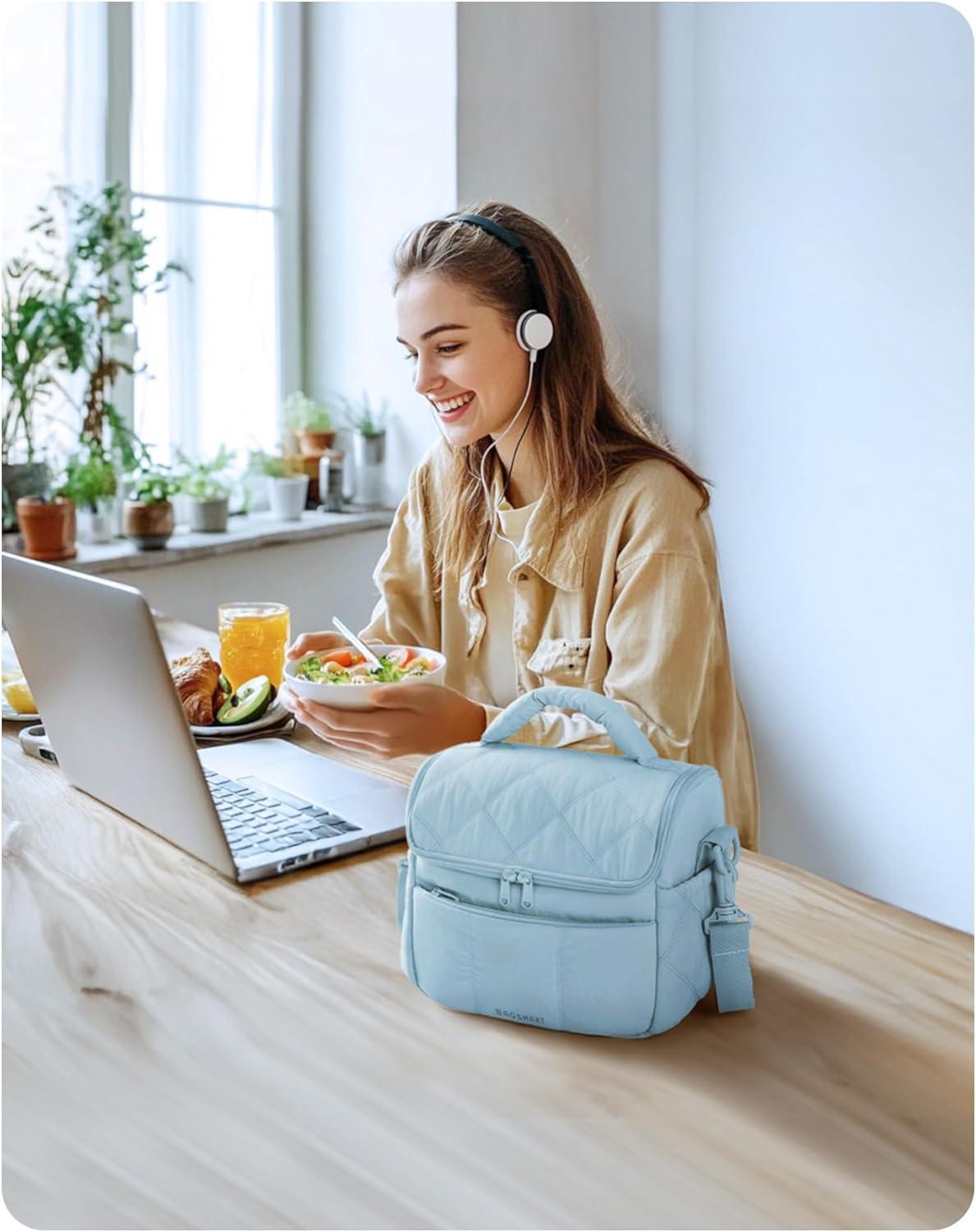 image:imageBAGSMART Insulated Lunch Bags for Women Cute Quilted Lunch Box Lightweight Puffy Padded Waterproof Lunch Tote Reusable Lunch Cooler for Work Picnic Travel BlackGray