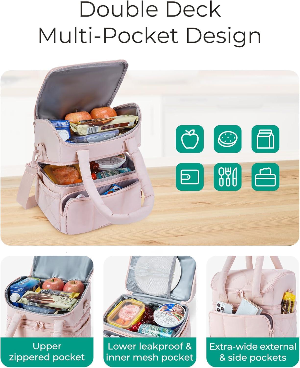 image:imageBAGSMART Insulated Lunch Bags for Women Cute Quilted Lunch Box Lightweight Puffy Padded Waterproof Lunch Tote Reusable Lunch Cooler for Work Picnic Travel BlackPink