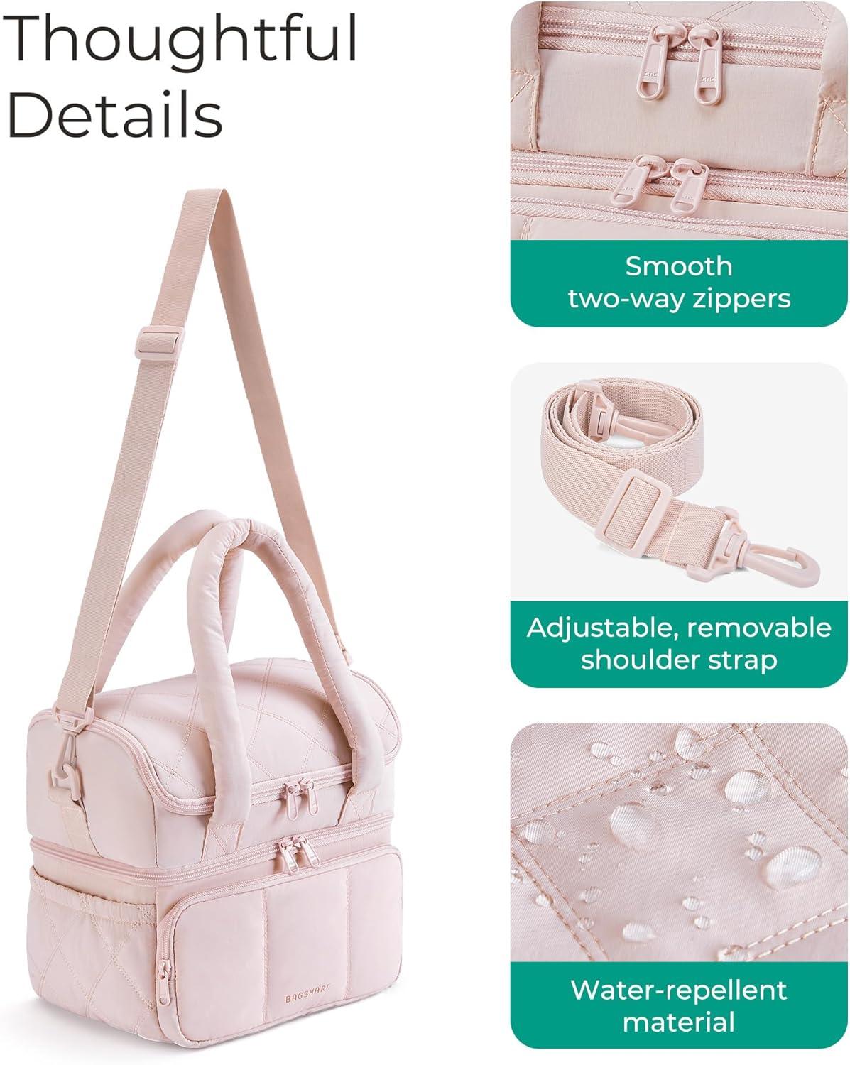image:imageBAGSMART Insulated Lunch Bags for Women Cute Quilted Lunch Box Lightweight Puffy Padded Waterproof Lunch Tote Reusable Lunch Cooler for Work Picnic Travel BlackBeige