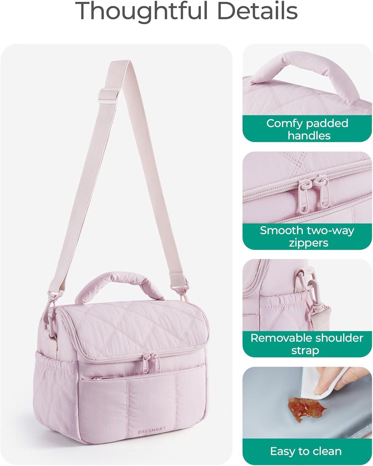 image:imageBAGSMART Insulated Lunch Bags for Women Cute Quilted Lunch Box Lightweight Puffy Padded Waterproof Lunch Tote Reusable Lunch Cooler for Work Picnic Travel BlackLavender Purple