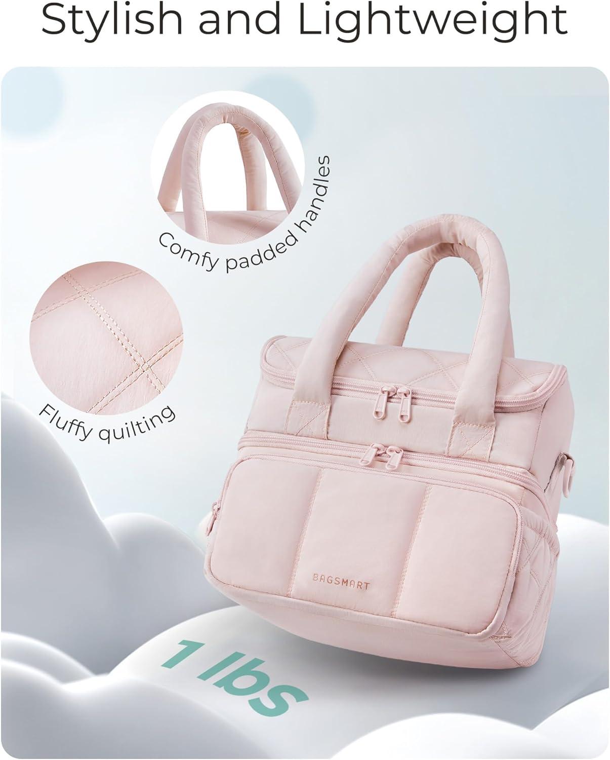 image:imageBAGSMART Insulated Lunch Bags for Women Cute Quilted Lunch Box Lightweight Puffy Padded Waterproof Lunch Tote Reusable Lunch Cooler for Work Picnic Travel BlackPink