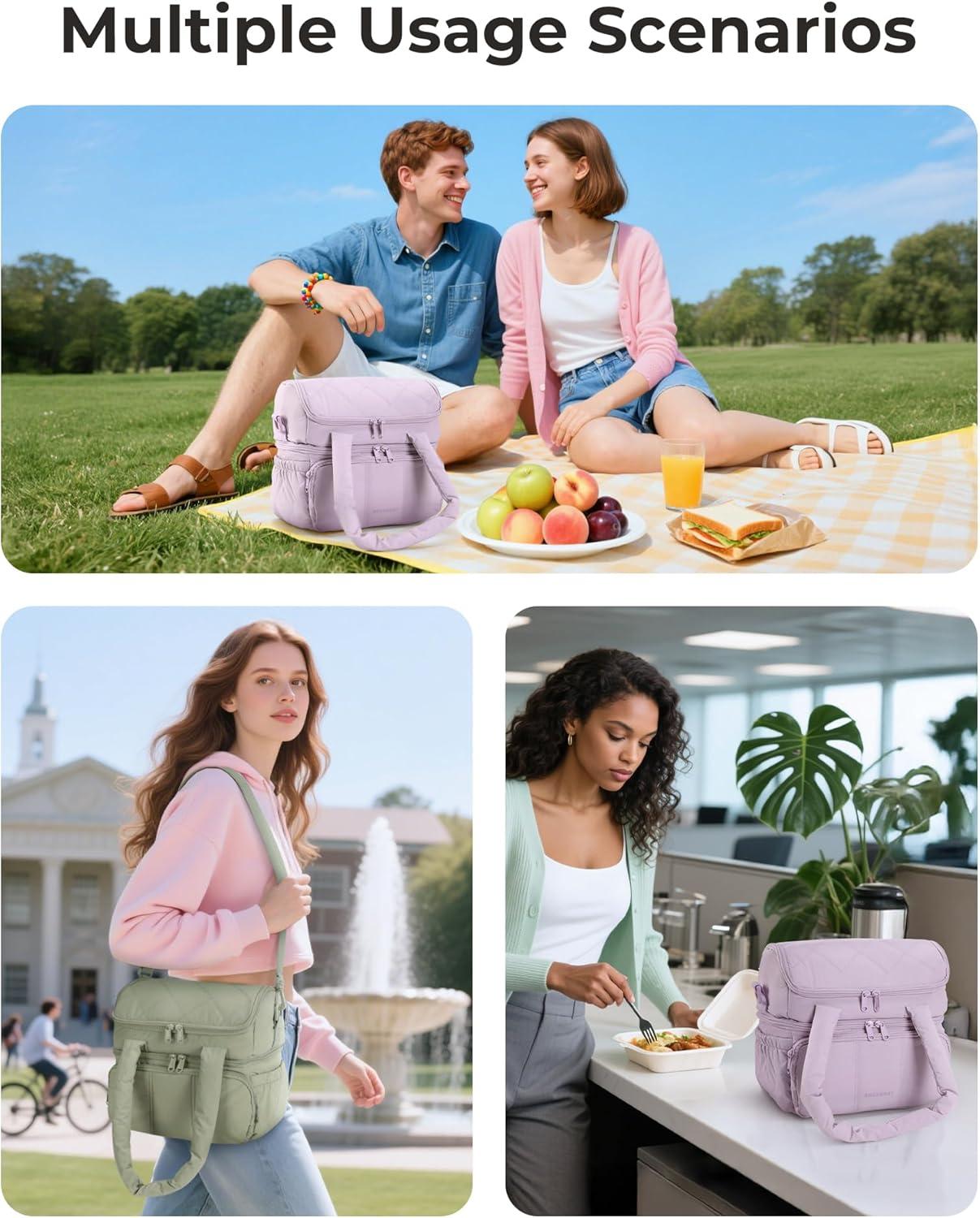 image:imageBAGSMART Insulated Lunch Bags for Women Cute Quilted Lunch Box Lightweight Puffy Padded Waterproof Lunch Tote Reusable Lunch Cooler for Work Picnic Travel BlackLavender Purple