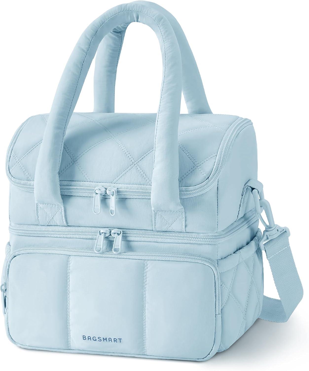 image:imageBAGSMART Insulated Lunch Bags for Women Cute Quilted Lunch Box Lightweight Puffy Padded Waterproof Lunch Tote Reusable Lunch Cooler for Work Picnic Travel BlackLight Blue