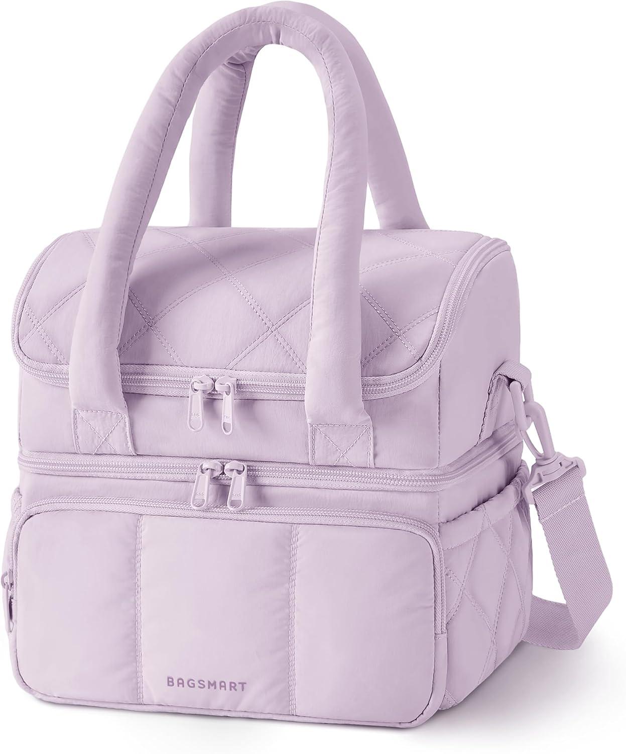 image:imageBAGSMART Insulated Lunch Bags for Women Cute Quilted Lunch Box Lightweight Puffy Padded Waterproof Lunch Tote Reusable Lunch Cooler for Work Picnic Travel BlackLavender Purple