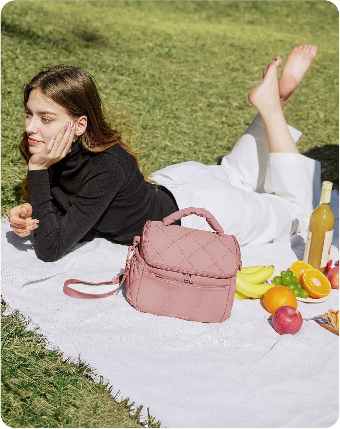 image:imageBAGSMART Insulated Lunch Bags for Women Cute Quilted Lunch Box Lightweight Puffy Padded Waterproof Lunch Tote Reusable Lunch Cooler for Work Picnic Travel BlackGray