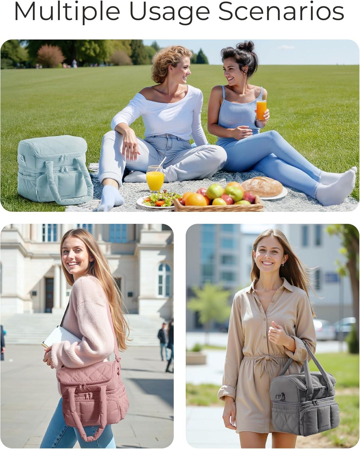 image:imageBAGSMART Insulated Lunch Bags for Women Cute Quilted Lunch Box Lightweight Puffy Padded Waterproof Lunch Tote Reusable Lunch Cooler for Work Picnic Travel BlackPink