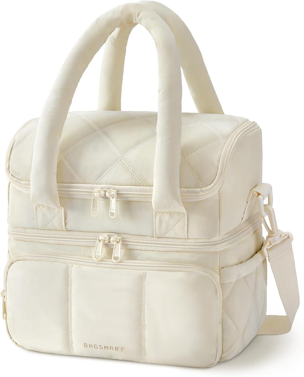 image:imageBAGSMART Insulated Lunch Bags for Women Cute Quilted Lunch Box Lightweight Puffy Padded Waterproof Lunch Tote Reusable Lunch Cooler for Work Picnic Travel BlackBeige