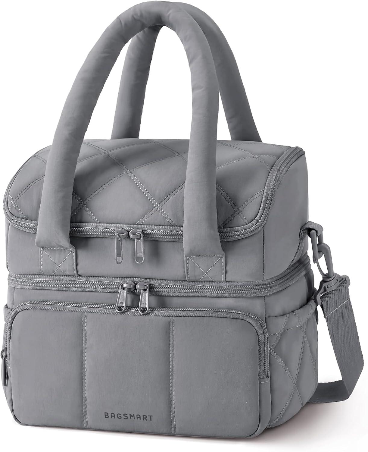 image:imageBAGSMART Insulated Lunch Bags for Women Cute Quilted Lunch Box Lightweight Puffy Padded Waterproof Lunch Tote Reusable Lunch Cooler for Work Picnic Travel BlackGray