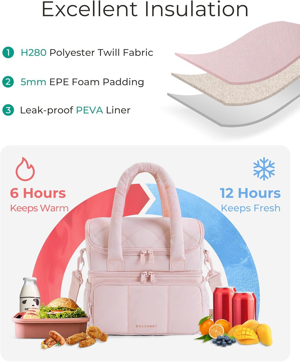 image:imageBAGSMART Insulated Lunch Bags for Women Cute Quilted Lunch Box Lightweight Puffy Padded Waterproof Lunch Tote Reusable Lunch Cooler for Work Picnic Travel BlackLavender Purple