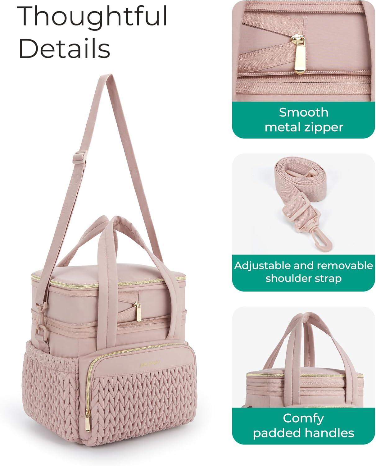image:imageBAGSMART Insulated Lunch Box for Women Double Deck Leakproof Cooler Bag with Expandable Design for Office Work amp Outdoor PicnicDusky Pink
