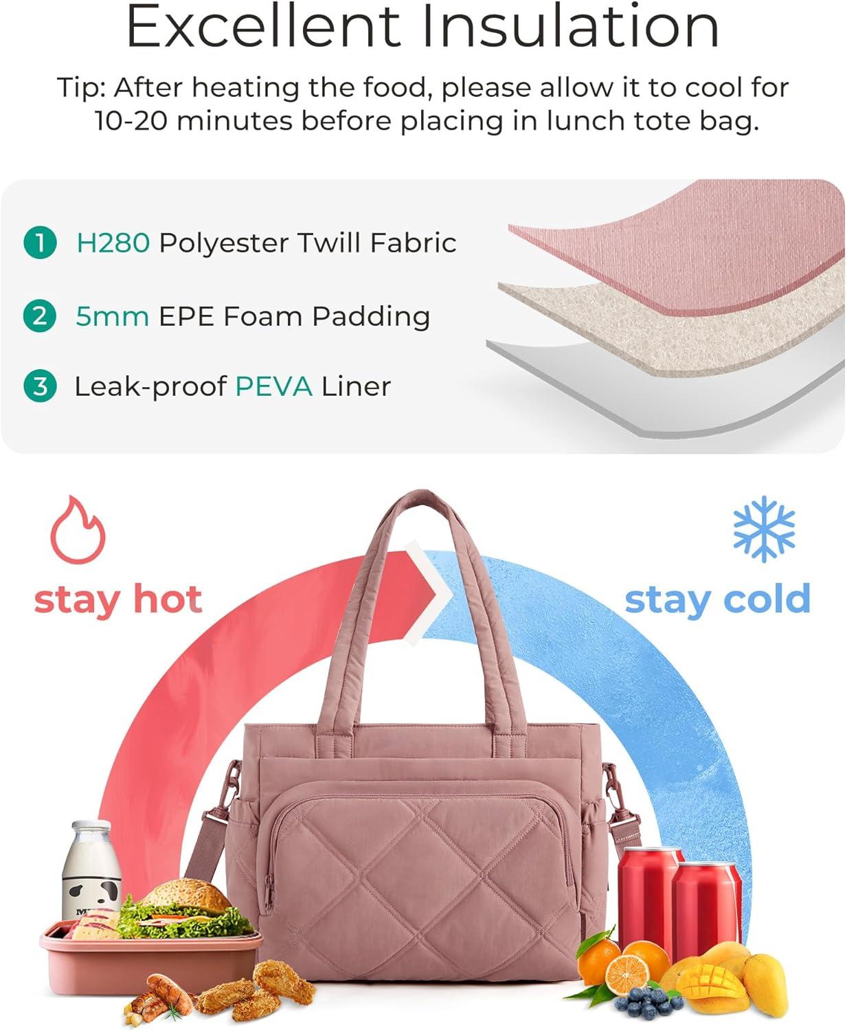 image:imageBAGSMART Lunch Bag Women Large Lunch Box Insulated Tote Bag with MultiPockets Quilted Puffy Tote for Work Outdoors01Dusky Pink