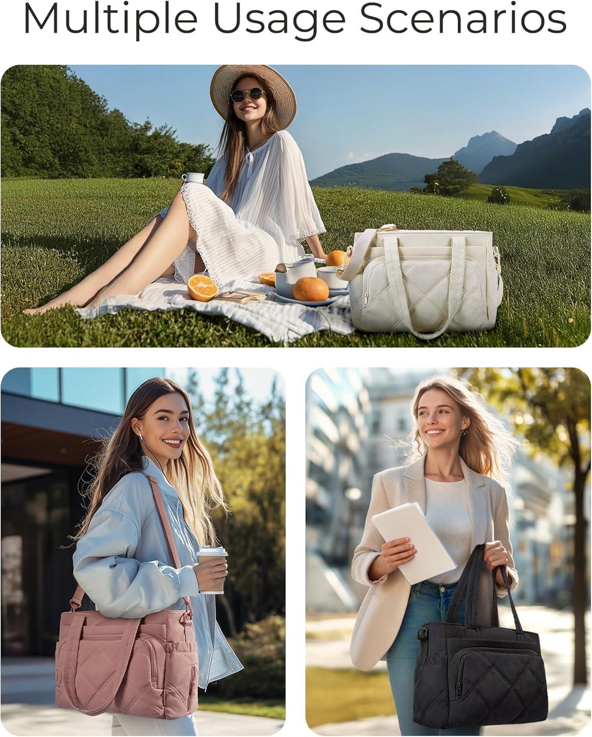 image:imageBAGSMART Lunch Bag Women Large Lunch Box Insulated Tote Bag with MultiPockets Quilted Puffy Tote for Work Outdoors01Dusky Pink