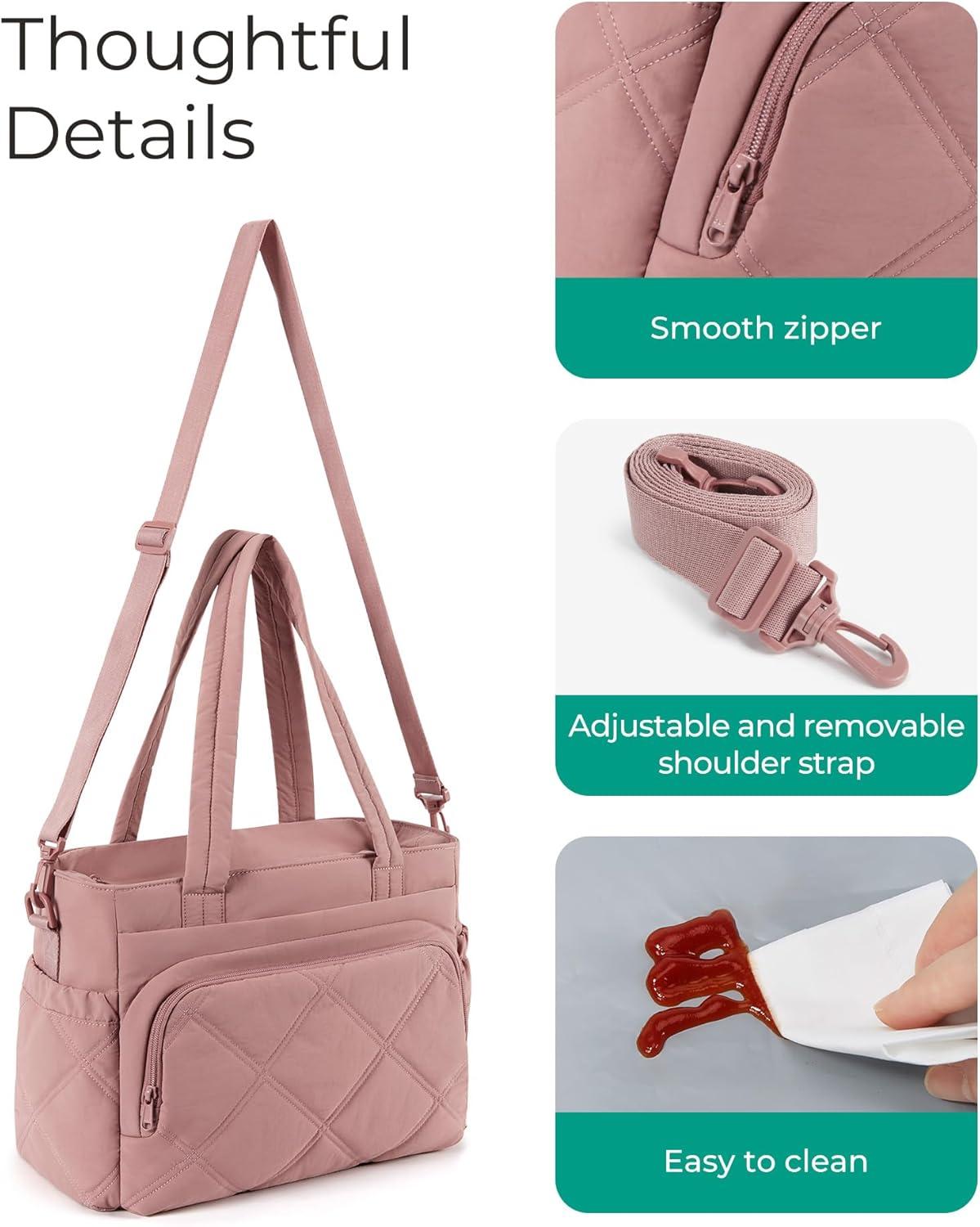 image:imageBAGSMART Lunch Bag Women Large Lunch Box Insulated Tote Bag with MultiPockets Quilted Puffy Tote for Work Outdoors02Brown