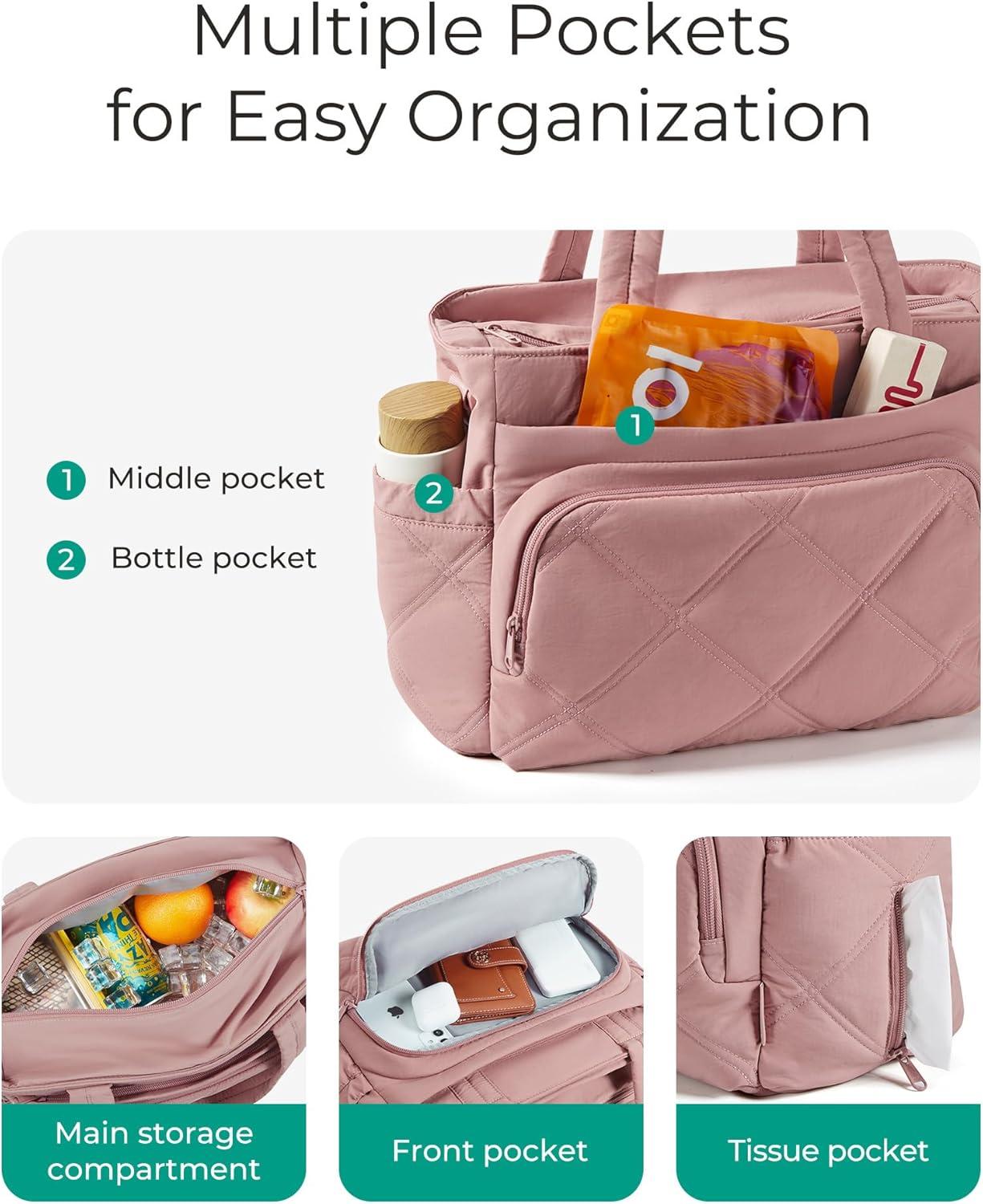image:imageBAGSMART Lunch Bag Women Large Lunch Box Insulated Tote Bag with MultiPockets Quilted Puffy Tote for Work Outdoors02Brown