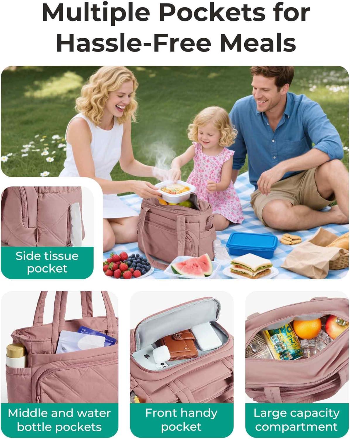 image:imageBAGSMART Lunch Bag Women Large Lunch Box Insulated Tote Bag with MultiPockets Quilted Puffy Tote for Work Outdoors04Black
