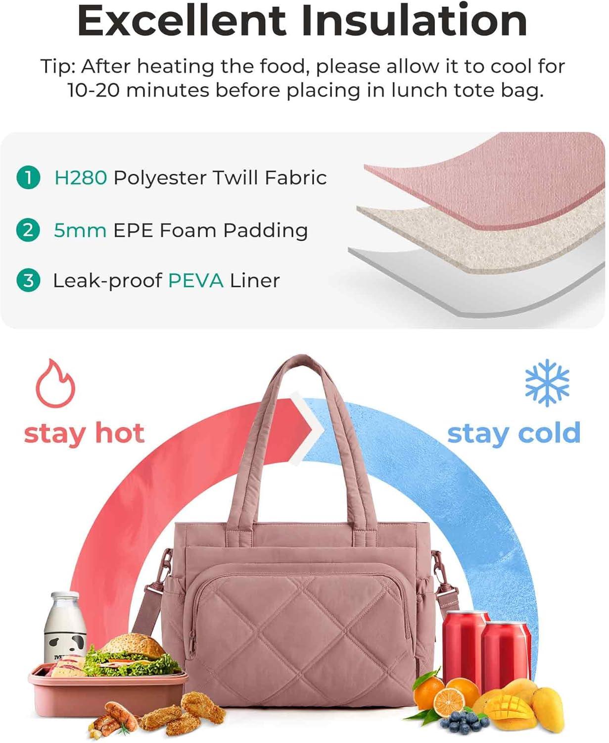 image:imageBAGSMART Lunch Bag Women Large Lunch Box Insulated Tote Bag with MultiPockets Quilted Puffy Tote for Work Outdoors04Black