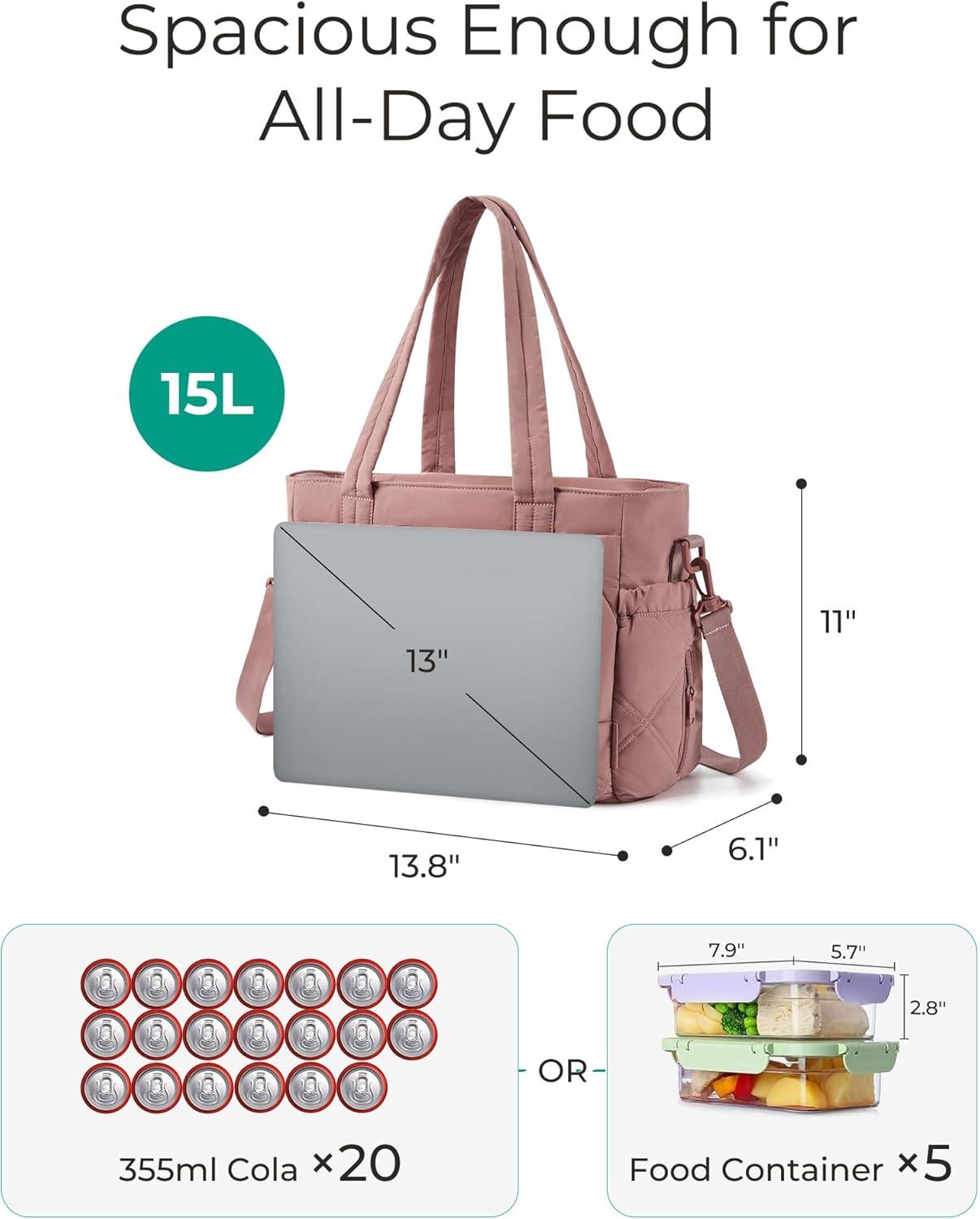 image:imageBAGSMART Lunch Bag Women Large Lunch Box Insulated Tote Bag with MultiPockets Quilted Puffy Tote for Work Outdoors06Baby Pink