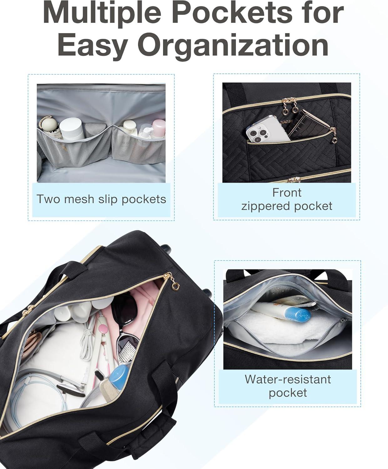 image:imageBAGSMART Rolling Duffle Bag with Wheels 45L Carryon Luggage Large Travel Bag with Shoes Compartment Weekender Overnight Bag for Travel Business TripsBlackBlack