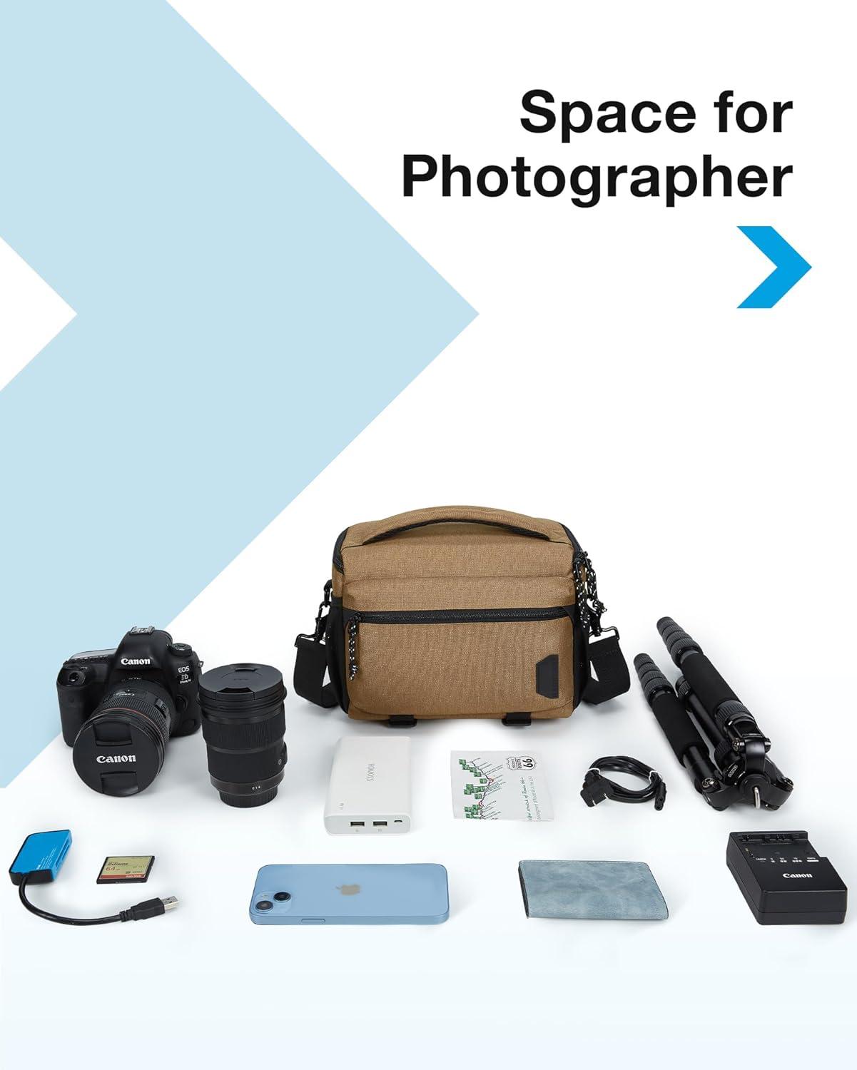 image:imageBAGSMART Small Camera Bag for Photographers Compact Camera Shoulder Bags for DSLRSLRMirrorless Cameras Waterproof Crossbody Camera Case with Tripod Holder Khaki