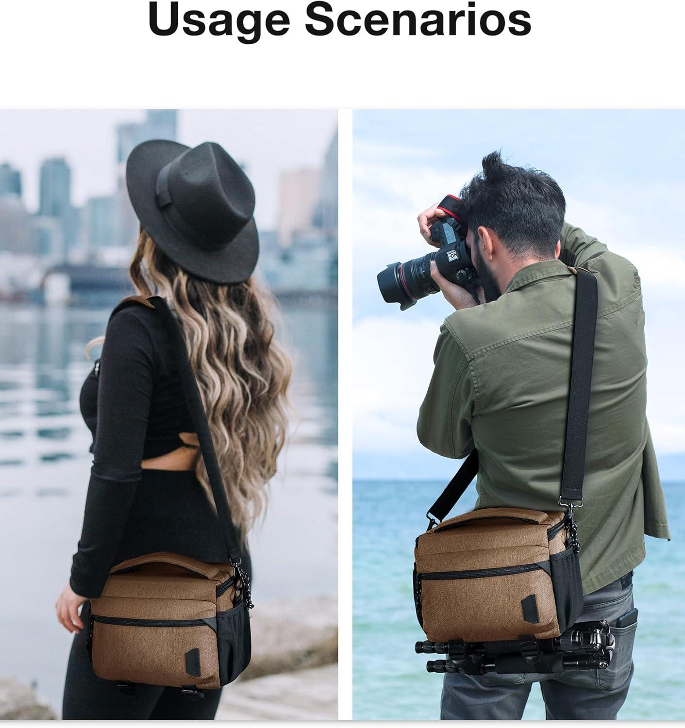 image:imageBAGSMART Small Camera Bag for Photographers Compact Camera Shoulder Bags for DSLRSLRMirrorless Cameras Waterproof Crossbody Camera Case with Tripod Holder Khaki