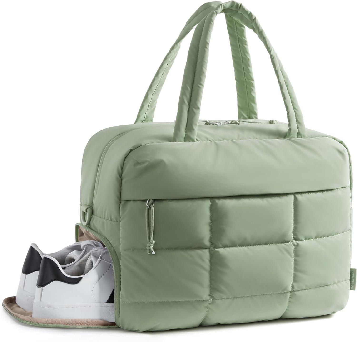 image:imageBAGSMART Small Gym Bag for Women 23L Carry on Travel Duffle Waterresistant Dance Bag with Shoe Compartment BlackGreen