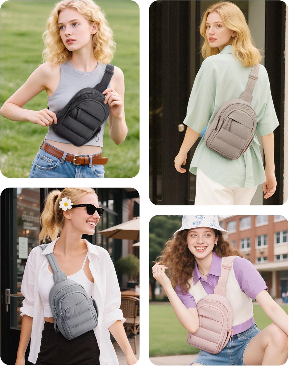 image:imageBAGSMART Small Sling Bag for Women Puffer Crossbody Bag Purses Hobo Handbag Fanny Packs for Travel HikingGrey