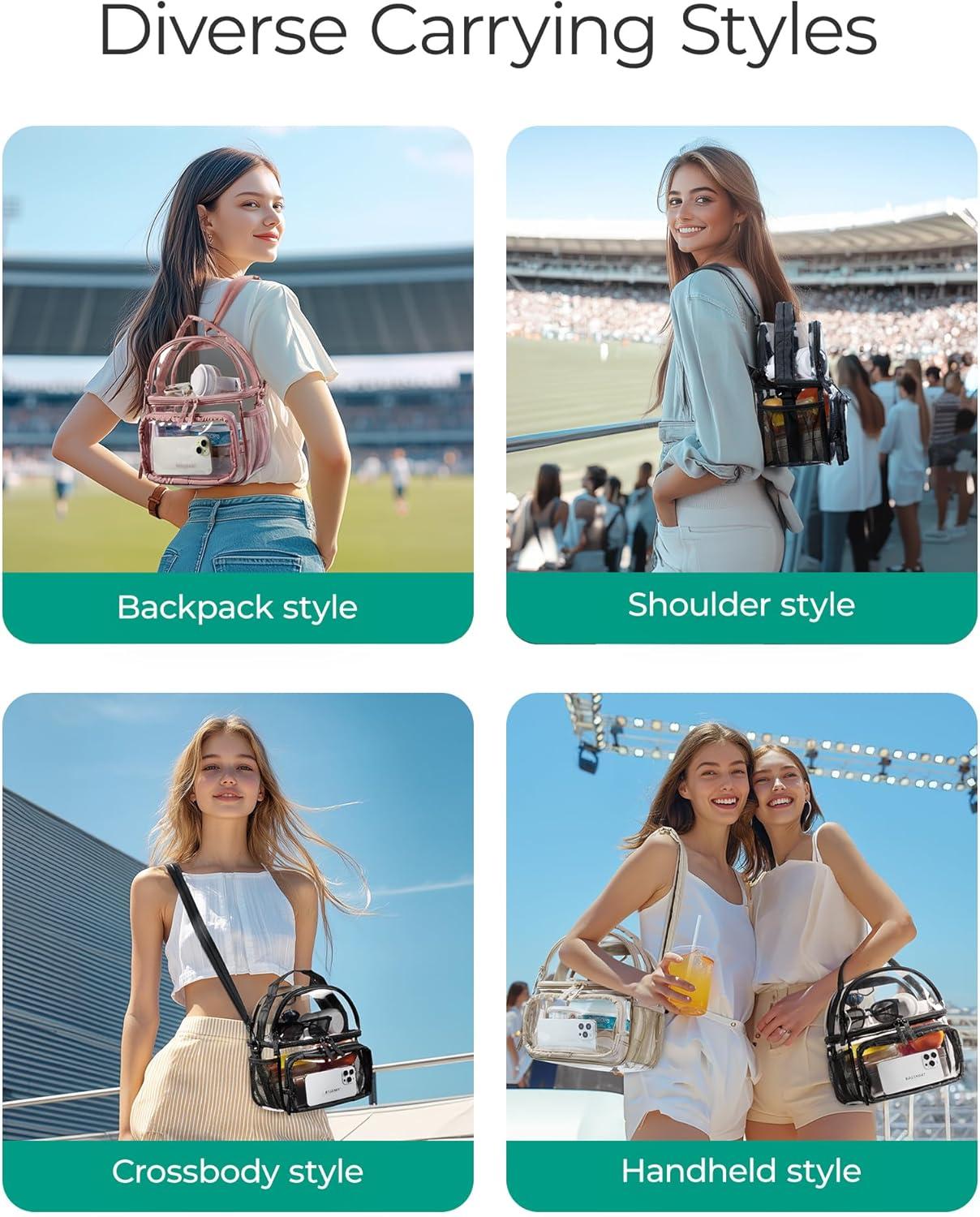 image:imageBAGSMART Stadium Approved Clear Bag 12x6x12 Double Deck Lunch Box Convertible to Backpack Waterproof PVC PinkCamel