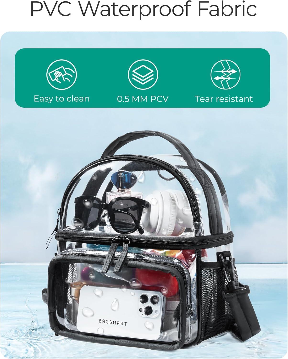 image:imageBAGSMART Stadium Approved Clear Bag 12x6x12 Double Deck Lunch Box Convertible to Backpack Waterproof PVC PinkCamel