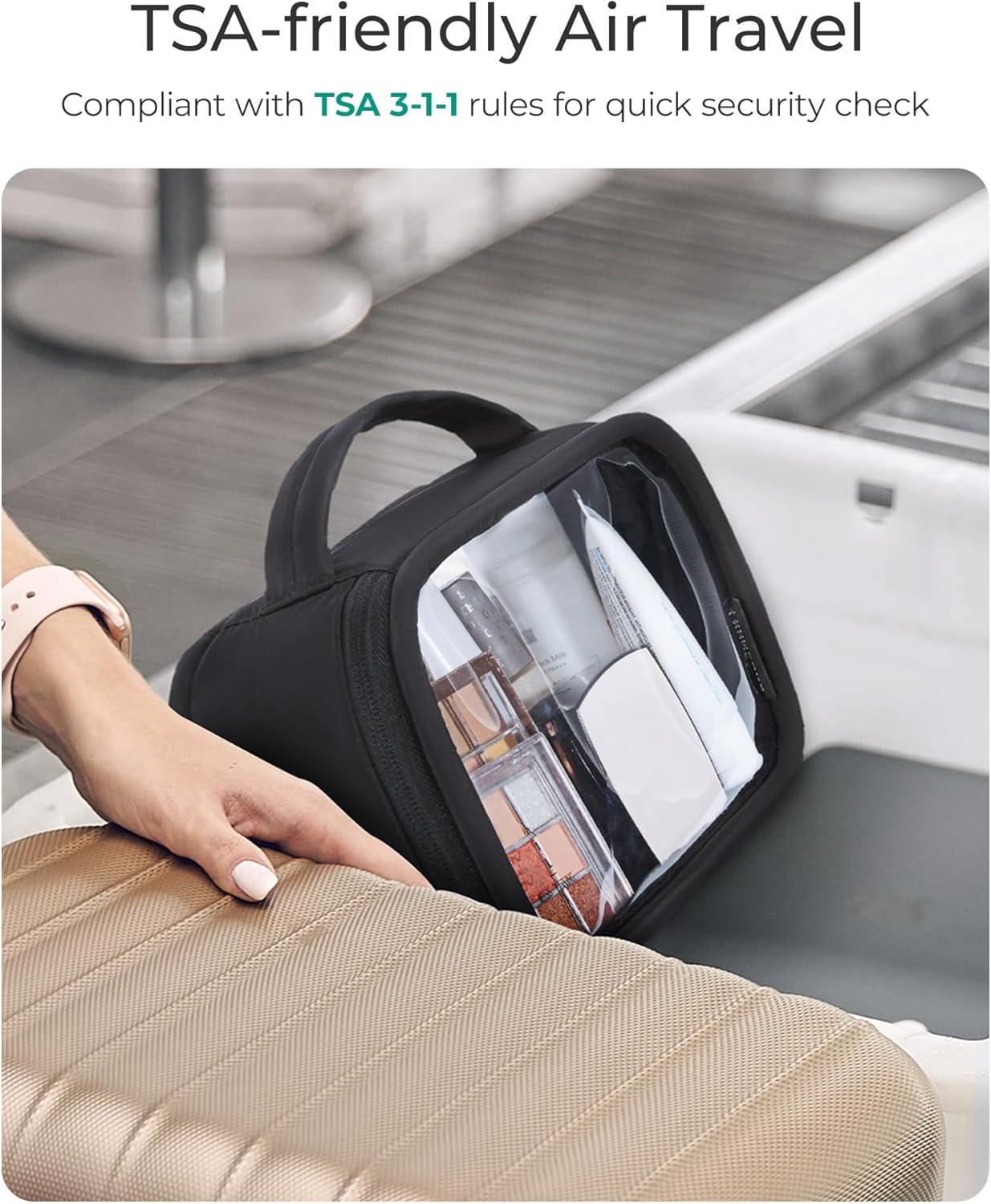 image:imageBAGSMART TSAApproved Toiletry Bag Large Opening Clear Makeup Bag with Handle Quart Sized Travel Toiletry Bag CarryOn Airline Compliant for Men and Women BlackBlack
