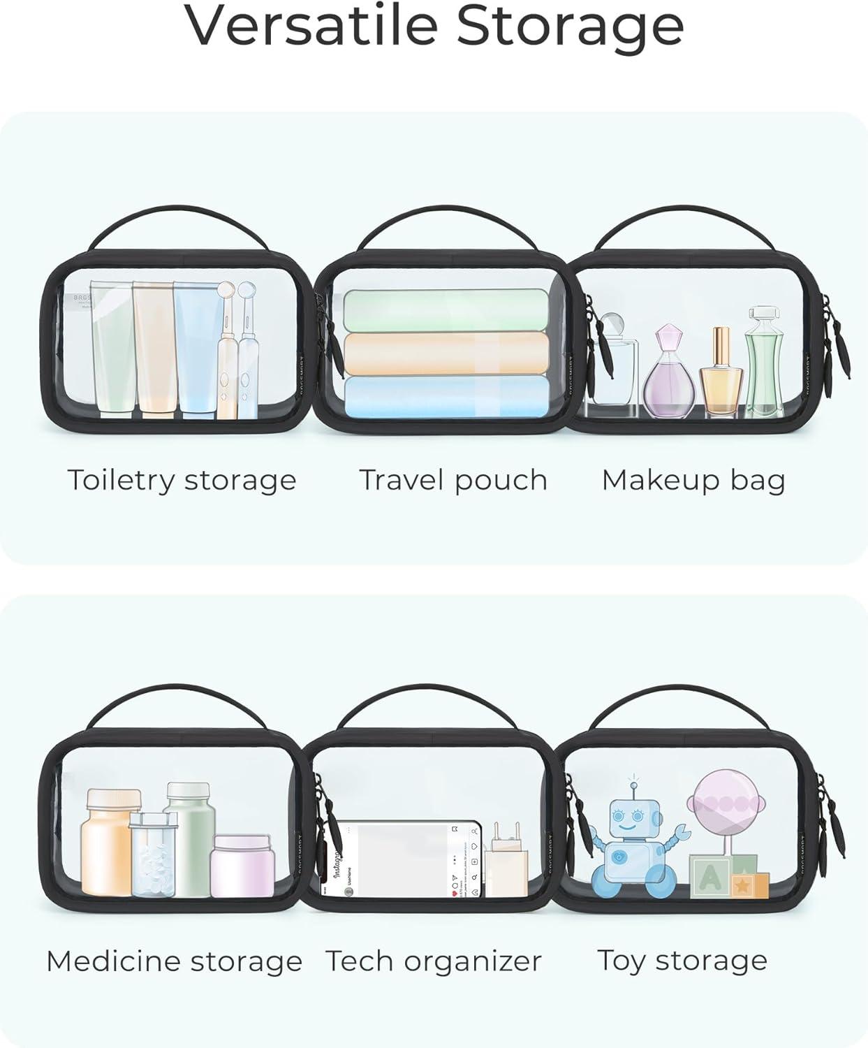 image:imageBAGSMART TSAApproved Toiletry Bag Large Opening Clear Makeup Bag with Handle Quart Sized Travel Toiletry Bag CarryOn Airline Compliant for Men and Women BlackBlack