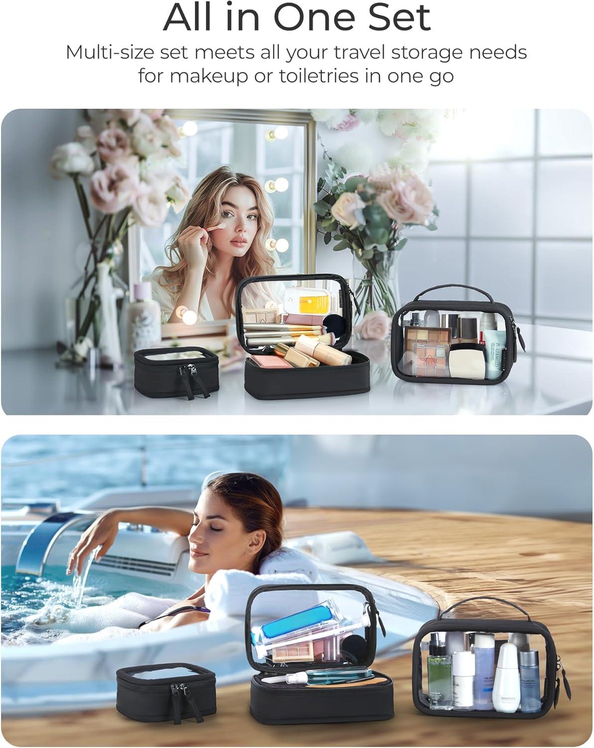 image:imageBAGSMART TSAApproved Toiletry Bag Large Opening Clear Makeup Bag with Handle Quart Sized Travel Toiletry Bag CarryOn Airline Compliant for Men and Women BlackBlack