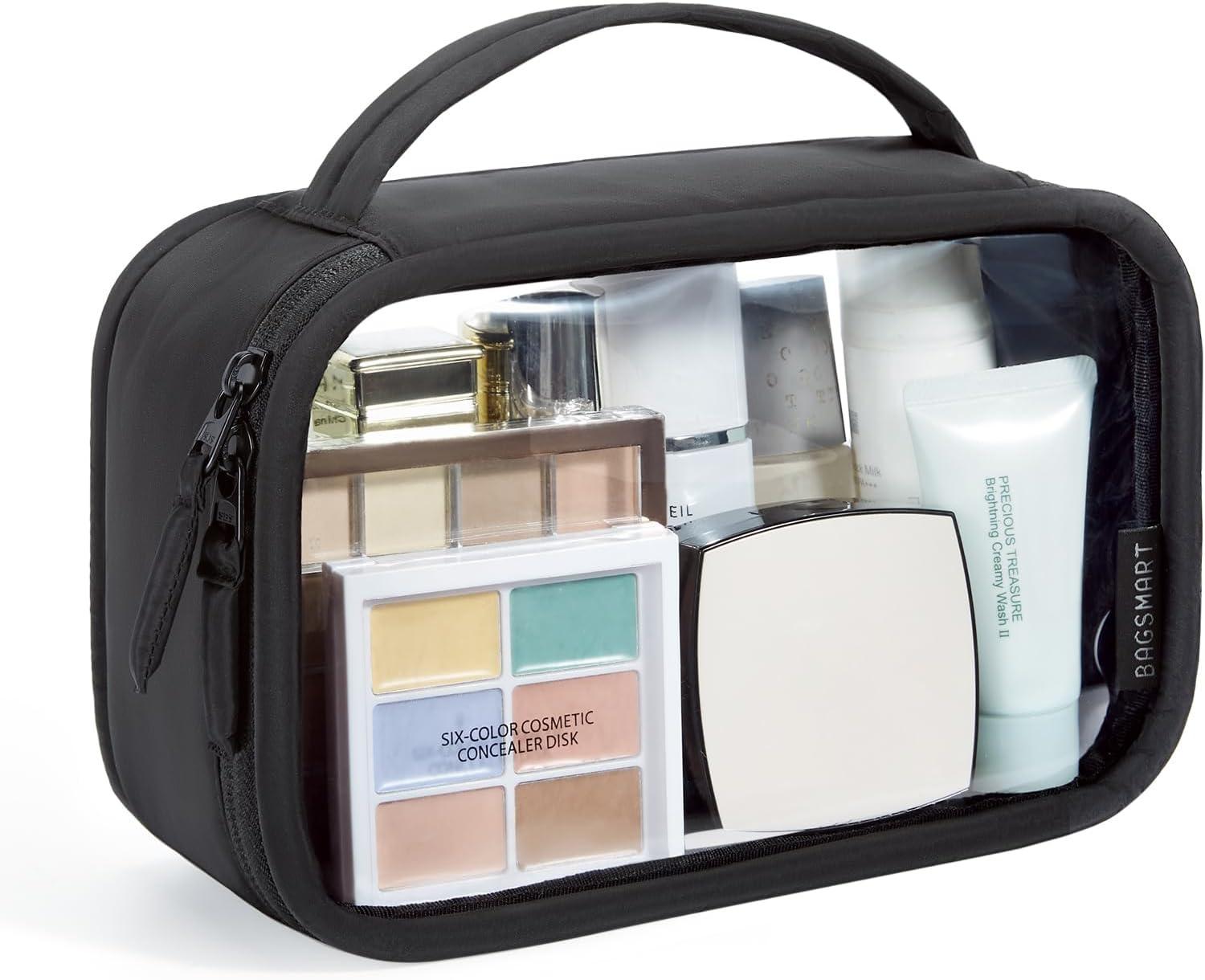 image:imageBAGSMART TSAApproved Toiletry Bag Large Opening Clear Makeup Bag with Handle Quart Sized Travel Toiletry Bag CarryOn Airline Compliant for Men and Women BlackBlack