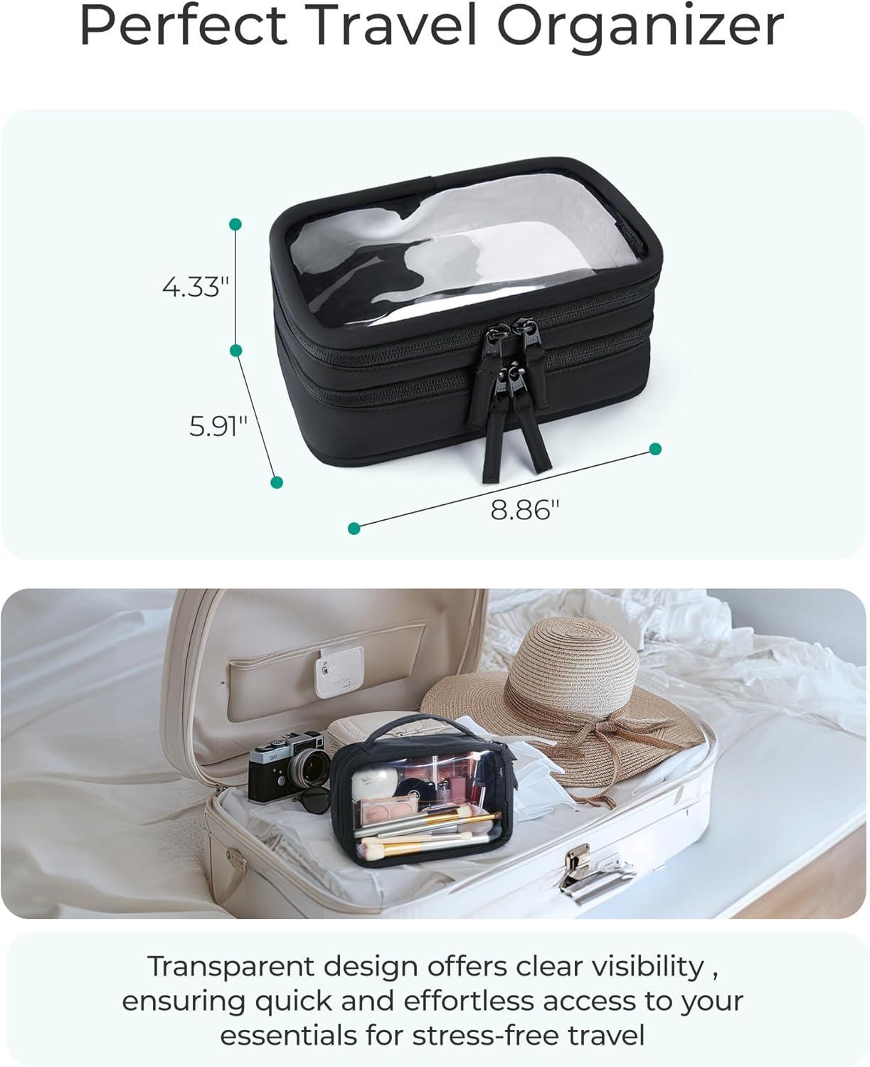 image:imageBAGSMART TSAApproved Toiletry Bag Large Opening Clear Makeup Bag with Handle Quart Sized Travel Toiletry Bag CarryOn Airline Compliant for Men and Women BlackBlack