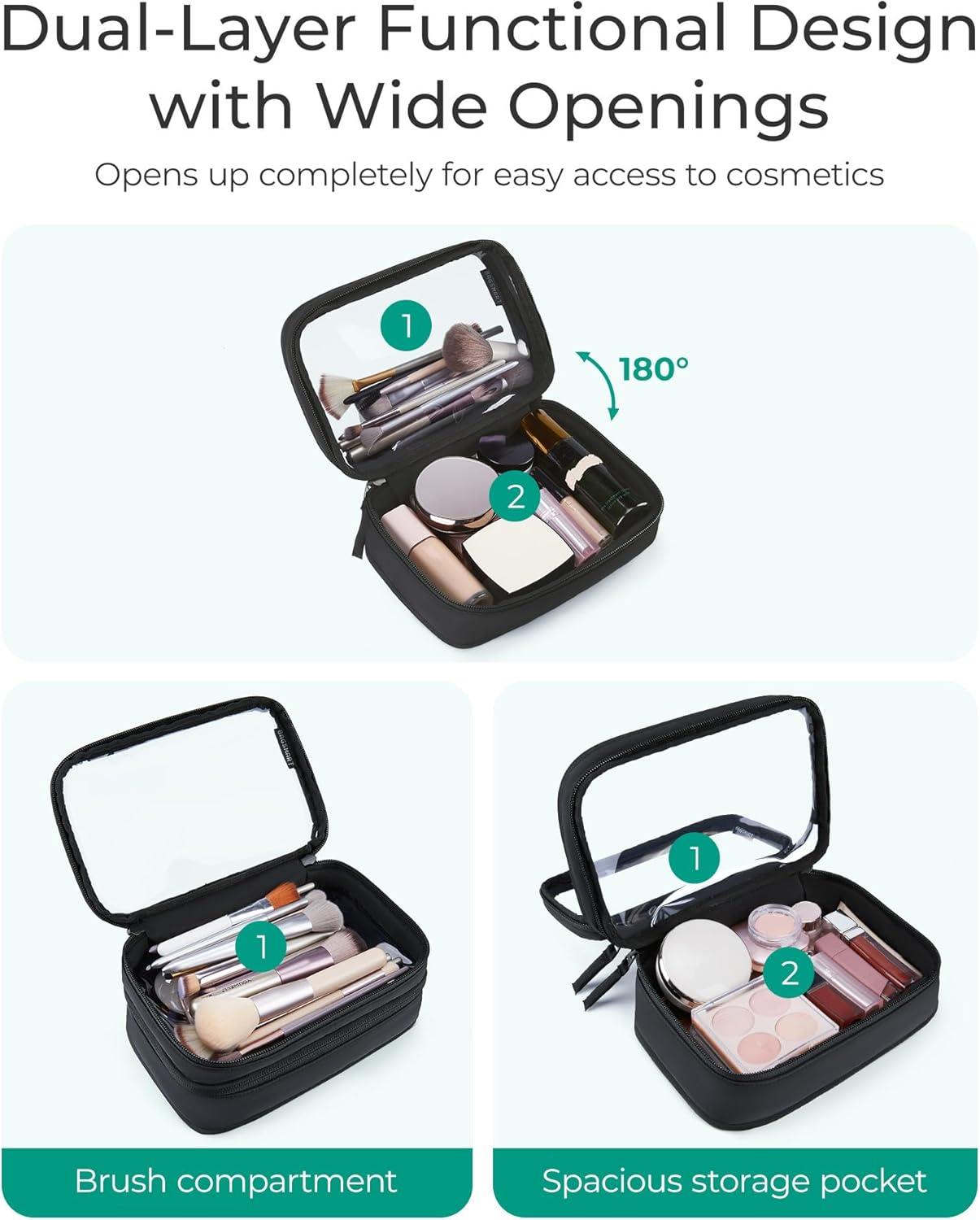 image:imageBAGSMART TSAApproved Toiletry Bag Large Opening Clear Makeup Bag with Handle Quart Sized Travel Toiletry Bag CarryOn Airline Compliant for Men and Women BlackBlack