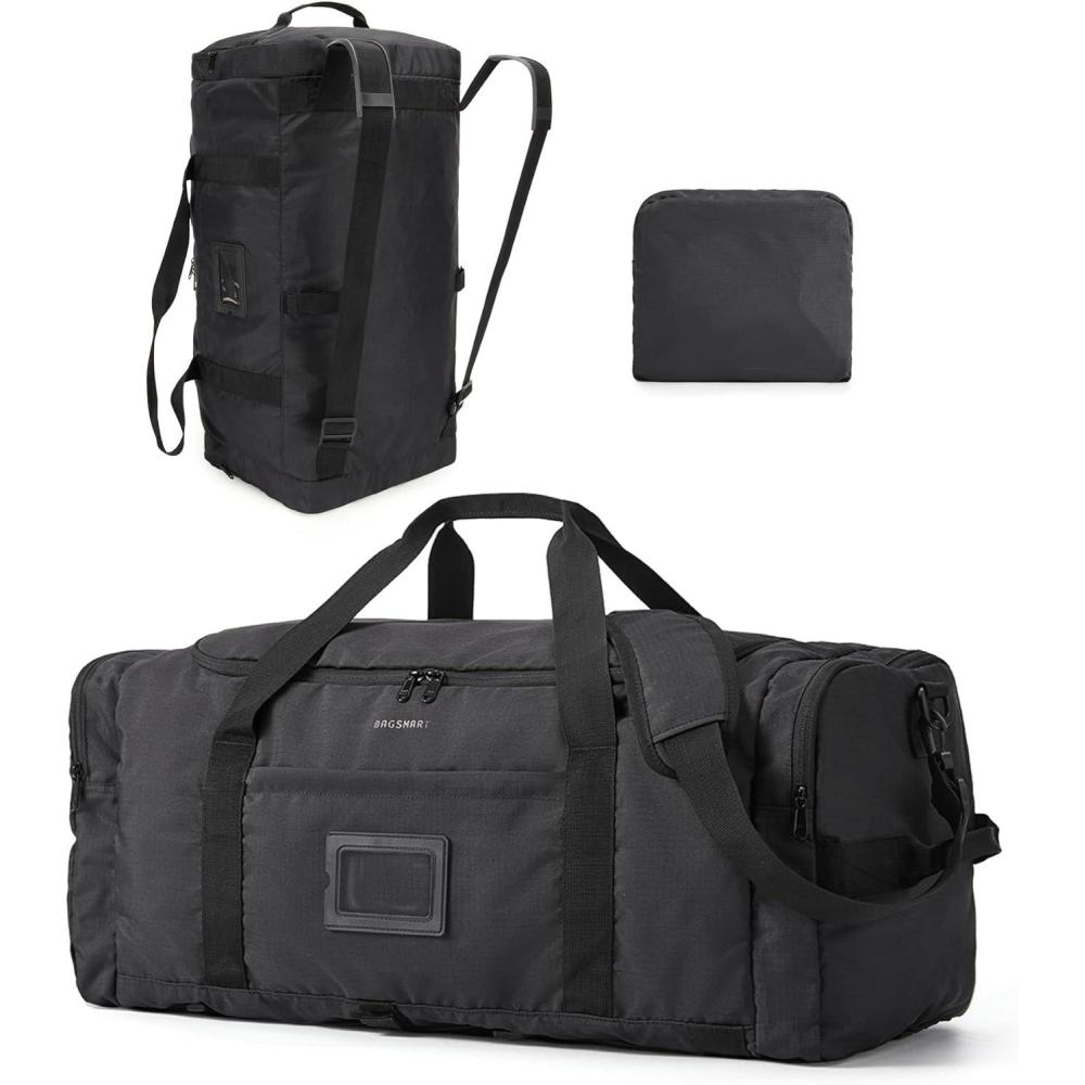 image:imageBAGSAMRT 60L Foldable Duffle Bag for Travel Large Travel Duffel Bag for Men 4 in 1 Travel Backpack Carry on Weekender Bag BlackBlack